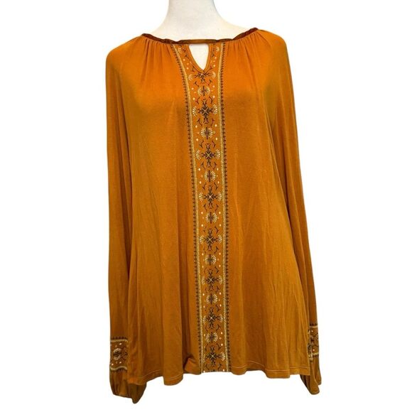 Tru Self Blouse Size Medium Mustard Long Sleeve Boho Bohemian Indie - Picture 1 of 8